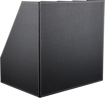 KINGFOM 4-Slot Wood Leather Document Files Holder Rack Stand Desk Files Organizer Papers Collection Cabinet (4 slot Black)