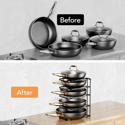 ORDORA Pots and Pans Organizer Rack under Cabinet 13.58" Tall, 5-Tier Pan Organizers inside Cabinet, Space Saving Kitchen Storage Pot Rack for Baking Pan Cast Iron Skillets Cookware - No Assembly