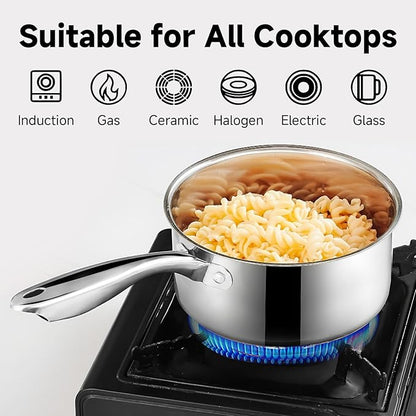 1Qt & 2Qt Stainless Steel Sauce Pan Set with Lid,4 Pcs Non Stick Saucepan,Small Kitchen Pots,Induction Compatible,PFOA FREE