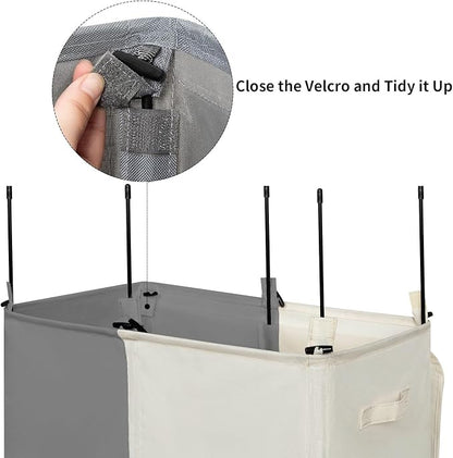 WOWLIVE Double Laundry Baseket with Lid and Removable Laundry Bags,154L Large Laundry Hamper 2 Section Collapsible Dirty Clothes Hamper for Laundry Room,College Dorm,Bathroom,Grey and Beige