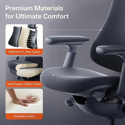 LiberNovo Dynamic Ergonomic Desk Chair + StepSync Footrest + Extra Battery Bundle - Comfy Home Office Chair with Adaptive Lumbar Support, 160° Recline & Built-in Spine Stretch, Gray+45cm