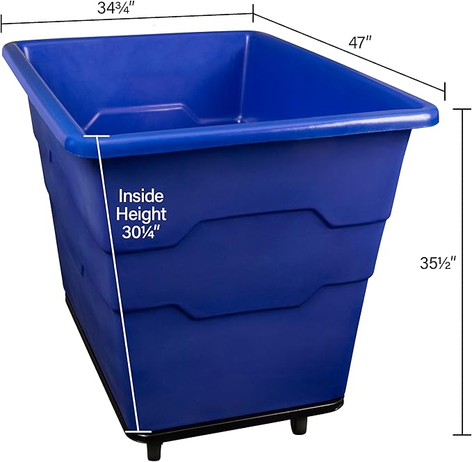 ReadySpace Commercial 16 Bushel Utility Cart with Steel Base, Poly Box Basket Truck, Laundry Cart, and Rolling Trash Bin, 47-Inch x 34.75-Inch x 35.5-Inch, 1000 Pound Weight Capacity, Yellow