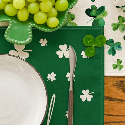 Artoid Mode Green Lucky Shamrock St. Patrick's Day Placemats Set of 4, 12x18 Inch Seasonal Spring Table Mats for Party Kitchen Dining Decoration