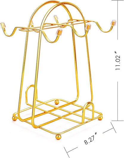 CHENP.HMC Home Storage Mug Hooks Stainless Steel Wire Rack Display Stand Service for Tea Cups,Bracket,Gold Metal Stand for Coffee Cups and Saucers.…