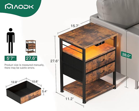 AODK Night Stand with Charging Station, End Table for Bedroom Tall Nightstand with Drawers, Small Nightstand for Bedroom, 4 Tier Storage Bedside Table, Vintage