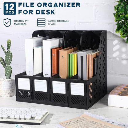 Glenmal 12 Pack Magazine Organizers Binder Organizer for Desk Plastic Vertical File Holder Magazine Racks Desk Accessories for Office, Home, or School (Black)