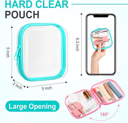 Sanwuta 6 Pcs Clear Hard Zipper Case Plastic Zipper Pouches Transparent Makeup Bag Pencil Case Pouches Toiletry Diaper Bag for Travel Toy Storage Organizer Bins(Colorful,5 x 5 x 2 Inch)