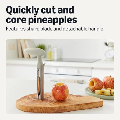 Amazon Basics Pineapple Corer and Slicer and Apple Corer with Sharp Blade, Detachable Handle, 2-Piece Set, Dishwasher-Safe, Linen Gray