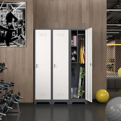Narrow Storage Cabinet,Metal Slim Cabinet with Shelves,Utility Storage Cabinet with Hanging Rod,Tall Bathroom Storage Cabinets with Locking Door for Office, Gym, Garage,Grey