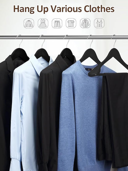 AMKUFO Wide Shoulder Wooden Hangers 8 Pack Coat Hangers with Non Slip Pants Bar, Heavy Duty Suit Hangers Wood Clothes Hangers with Smooth Finish 360° Swivel Hook for Sweater Jackets Shirts Black