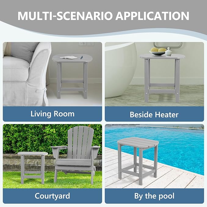 Plawdlik Hdpe Outdoor Adirondack Side Table, Wooden Textured, Set for Patio, Garden, Porch, Pool Composite Patio, Backyard, Bathroom and Indoor, Maintenance & Weather Resistant (Grey)