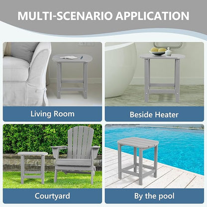 Plawdlik Hdpe Outdoor Adirondack Side Table, Wooden Textured, Set for Patio, Garden, Porch, Pool Composite Patio, Backyard, Bathroom and Indoor, Maintenance & Weather Resistant (Grey)