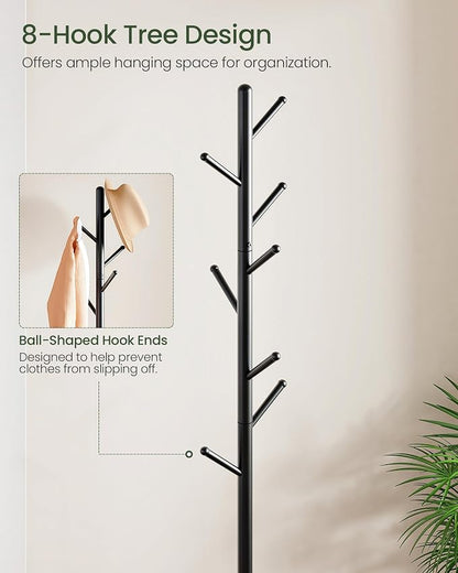 CHOEZON Coat Rack Freestanding, Coat Rack with Umbrella Holder, Coat Hanger Stand with 8 Hooks, Coat Tree with Marble Base, 3 Adjustable Size, for Entryway, Living Room, Bedroom Marble Black TYM09BD