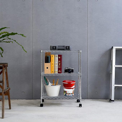 3 Tier Wire Shelving Unit Storage Rack, Metal Heavy Duty Utility Organizers, Organization Units for Metal Shelves, Pantry, Garage, Laundry Racks Durable Shelf Stand, 14"W x 24"L x 30"H, Chrome