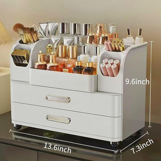Makeup Organizer with Drawers for Vanity,Bathroom Countertop Organizer with Brushes Holder,Skincare Storage Organizer,Perfect Cosmetic Display Case for Skincare,Lipstick and Beauty Essential