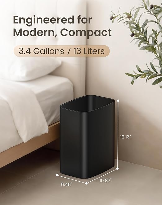 Cesun 3.4 Gallon Bathroom Trash Can, Small Office Garbage Can, Slim Metal Waste Basket for Bedroom, Dorm, Toilet, Near Desk, Under Sink, RV (Black)