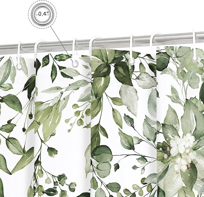 Gibelle Small Stall Shower Curtain 36 x 72, Narrow Half Olive Green Floral Shower Curtain for Bathroom, Watercolor Plant Eucalyptus Leaves Fabric Shower Curtain Set