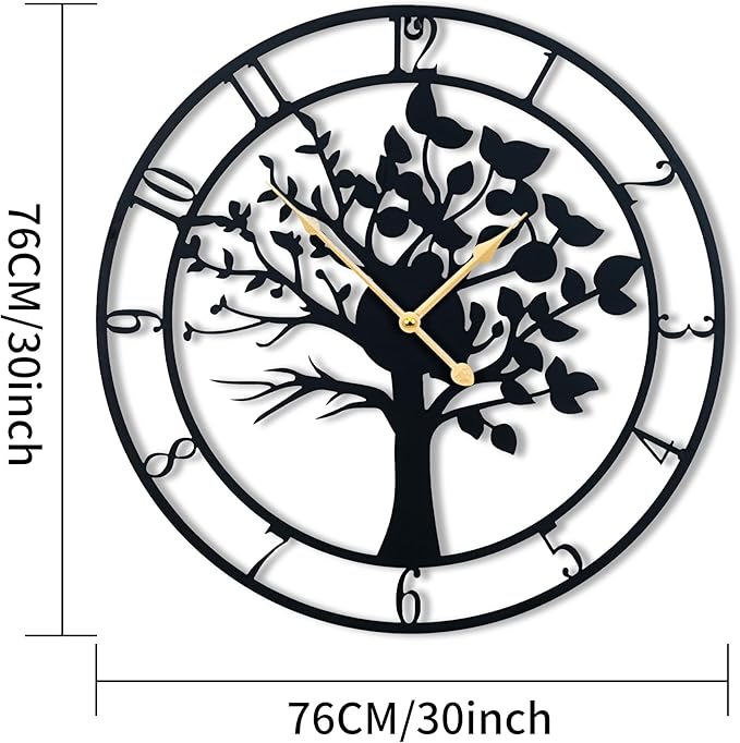 Blorple 30inch/76cm Extra Large Tree of Life Wall Clocks for Living Room Decor,Bedroom,Battery Operated,Metal,Decorative,Analog,Silent,Non Ticking Wall Clock,Room Wall Decor (Tree of Life, 30 inches)