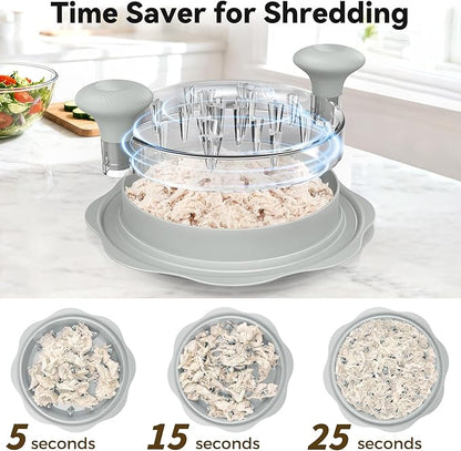 Ukeetap 10" Pro Chicken Shredder Tool Twist Large for Kitchen, BPA-Free Food-Safe Meat Grinder, Visible Chicken Breast Meat Shredder with Strong Anti-Slip Bottom & Ergonomic Handle, Gray