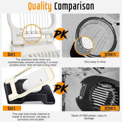 Egg Slicer for Hard Boiled Eggs, Stainless Steel Wire, Multipurpose Heavy Duty Aluminium Egg Cutter for Egg, Salads, Sandwiches, Strawberries, Mushrooms, Soft Cheese, Fruit, Black & White