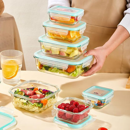 YUNCANG 8 Pack Glass Food Storage Containers with Lids, 5oz to 35oz Meal Prep Containers, Airtight Bento Boxes with Leak Proof Locking for Microwave, Oven, Freezer and Dishwasher, BPA Free