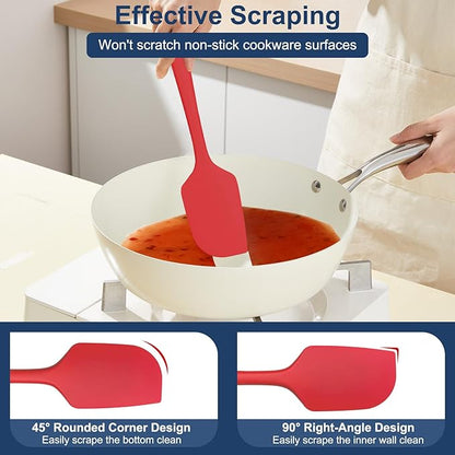 4 Pcs Silicone Spatula Set, 11.4 In, 600°F Heat Resistant Rubber Spatulas for Baking, Cooking & Mixing, Flexible and Non-Stick Kitchen Utensils, Seamless & Dishwasher Safe (Red)