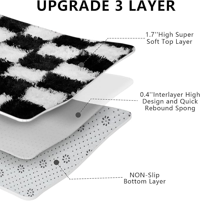 Area Rugs for Bedroom Living Room,5x8 Black and White Fluffy Soft Checkered Rug Fuzzy Shag Shaggy Carpet, Indoor Plush Floor Rugs for Teen Dorm Home Decor
