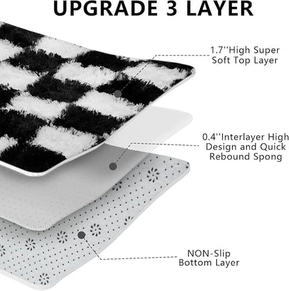 Area Rugs for Bedroom Living Room,5x8 Black and White Fluffy Soft Checkered Rug Fuzzy Shag Shaggy Carpet, Indoor Plush Floor Rugs for Teen Dorm Home Decor