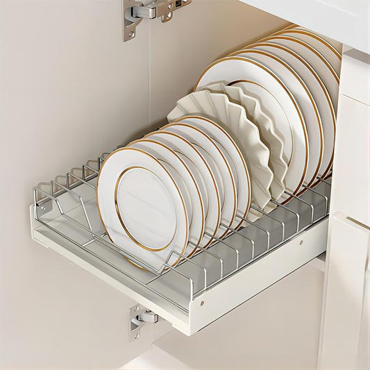 Pull Out Cabinet Organizer Fixed with Adhesive Nano Film, Slide Out Dish Drying Rack for Kitchen Cabinets, Pull Out Drawer for Kitchen Under Sink Organizer
