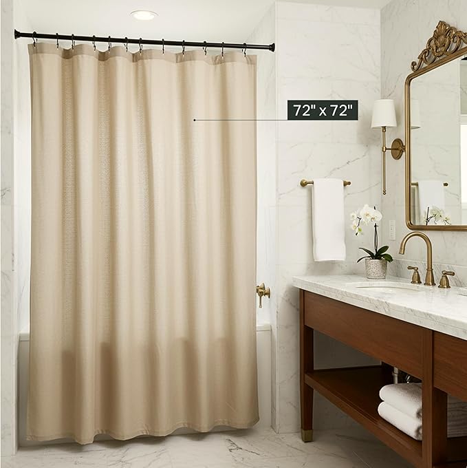 Preston Lane Stonebridge Linen Cotton Shower Curtain, 72" x 72" – 67% Linen 33% Cotton Blend, Fabric Bathroom Curtain with Reinforced Holes with Stitching, Made in Portugal, Clay
