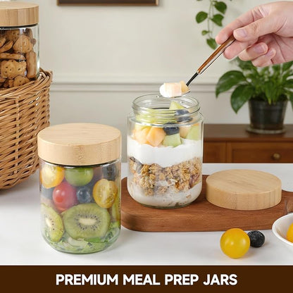 Agotglmi Glass Jars with Airtight Lids, Overnight Oats Containers Set of 8(16oz & 8oz), Wide Mouth Mason Jars for Meal Prep, Salad, Snack, Food Storage, Bathroom Organizer & DIY Crafts with 2 Spoons