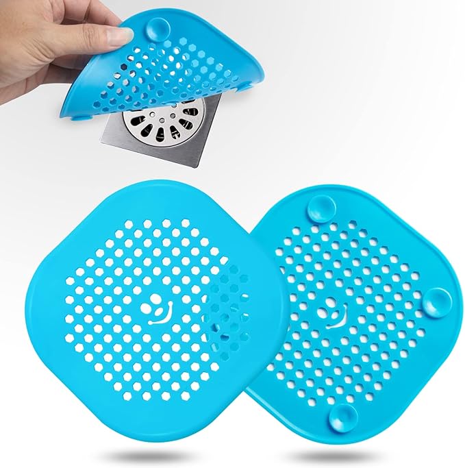2 Pack Drain Hair Catcher Silicone Drain Protector Hair Stopper for Shower Kitchen Bathroom Cyan