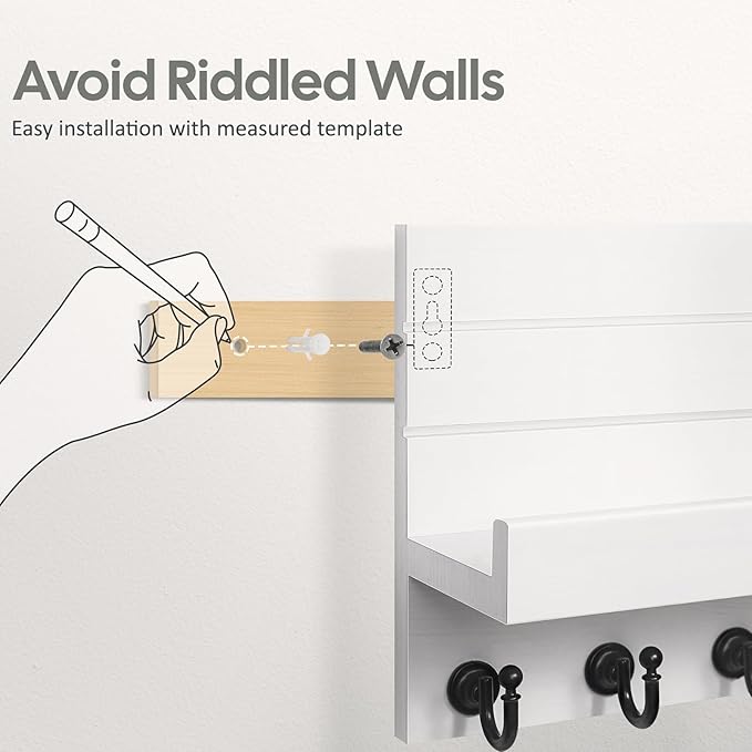 Key Holder for Wall: Upgraded 7 Sturdy Key Hooks Easy Installation Mail Organizer Wall Mount Hanging Key Rack for Kitchen and Entryway Decor
