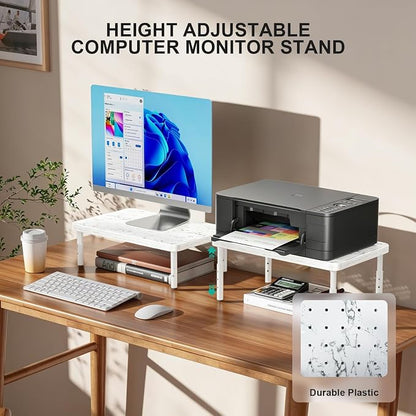 WALI Computer Monitor Stand for Desk, Adjustable Laptop Riser, Desk Monitor Stand Underneath Storage for Office, School Supplies (PTT001-M), 1 Pack, Marble