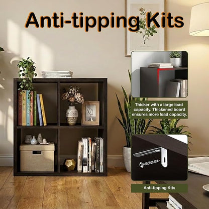 WannabeMyself【2026 Wooden Thick Frame】 4 Cube Storage Organizer with Anti-Tipping Kits, Reversible Open Back Book Shelf,Bookcase for Living Room,Bedroom,Entrance Hall,Office,11.6×24.6×24.7,Chocolate
