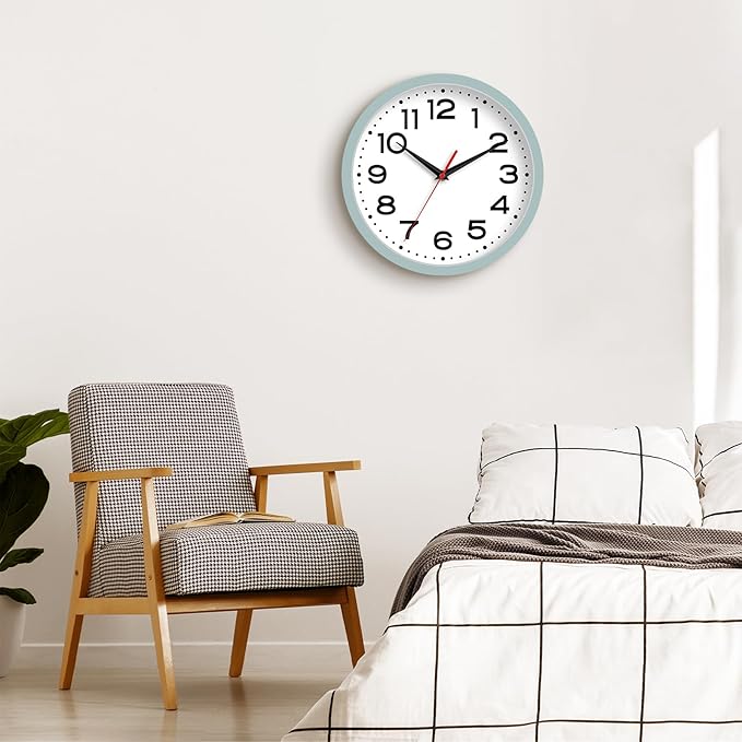 Roymnie Wall Clock Silent Non-Ticking Modern Clock Battery Operated 12 Inch Small Classic Analog Decorative for Kitchen, Bathroom, Office, Bedroom, Home(Blue Gray)