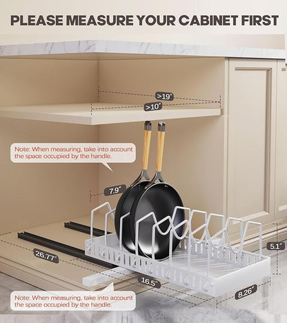 Lozovin Pull Out Pots and Pans Organizer Under Cabinet, Sliding Lid Holder and Pan Rack in Kitchen, Slide Out inside Cabinet Storage for Pot Lid, Bakeware, Dishes, 8 Adjustable Dividers, 2 Pack White
