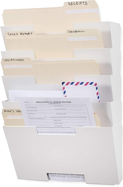 Wallniture Lisbon Metal Wall File Holder Organizer, Wall Mount File Holder, 5-Tier Office Decor and Magazine Holder, File Folders Letter Size White Rack