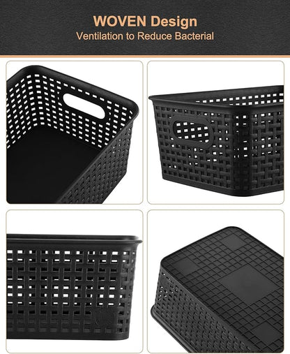 AREYZIN Storage Bins Plastic Storage Baskets With Lid Small Baskets for Organizing Stackable Storage Container Organizer Bins for Shelves Drawers Desktop Playroom Classroom Office, 6 Pack,Black