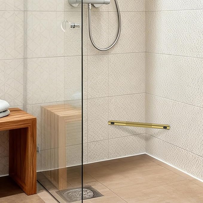 BWE Brushed Gold Shower Foot Rest Bar, Stainless Steel Bar Corner Shower Foot Rest for Shaving Legs, Non-Slip Knurled Shower Step, Wall Mounted Bathroom Shower Shaving Foot Rest