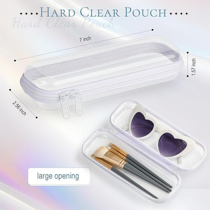 Sanwuta 6 Pcs Clear Hard Zipper Case Plastic Zipper Pouches Transparent Makeup Bag Pencil Case Pouches Toiletry Diaper Bag for Travel Toy Storage Organizer Bins(White,7.87 x 2.56 x 1.57 Inch)