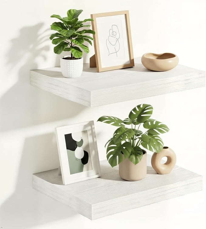 Vivelove 10 in Deep Floating Shelves for Wall, 10.2" x 10.2" x 1.5" Shelves for Room Wall Mounted, 1.5 Inch Thick Shelf for Bathroom Bedroom Kitchen Book Room, Modern Farmhouse Decor, Set of 2, White