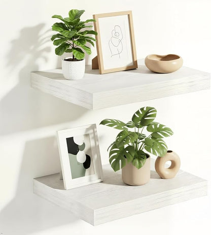 Vivelove 10 in Deep Floating Shelves for Wall, 10.2" x 10.2" x 1.5" Shelves for Room Wall Mounted, 1.5 Inch Thick Shelf for Bathroom Bedroom Kitchen Book Room, Modern Farmhouse Decor, Set of 2, White