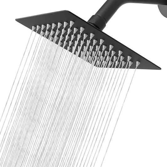 NearMoon Rain Shower Head, High Flow Stainless Steel Square Rainfall Shower, High Pressure Design, Awesome Shower Experience Even At Low Water Flow (6 Inch, Matte Black)