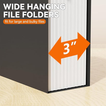 NORDUN Plastic Extra Capacity Hanging File Folder Letter Size,Heavy Duty 3 inch Expansion,Reinforced Black Large Hanging Folders,Adjustable Tabs,Filing Cabinet Folders for Bulky Files Office,12 Pack