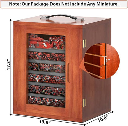 WELIDAY Miniature Storage Case for Collectibles, Miniature Display Cases with Magnetic Door and 6 Trays, Clear View Miniatures Transport Case (Brown)