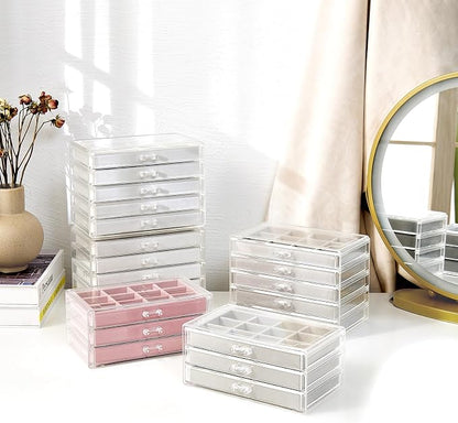 ProCase Earring Holder Organizer Jewelry Box with 10 Drawers, Acrylic Clear Earring Case with Adjustable Velvet Trays for Women - Warmwhite,10 Layers