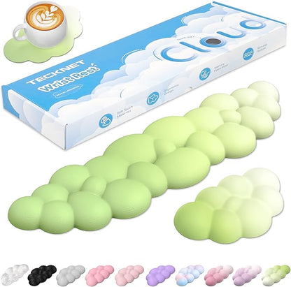 TECKNET Cloud Keyboard Wrist Rest Set, Cloud Wrist Rest with Non-Slip Base, PU Leather Wrist Pad for Keyboard with Ergonomic Memory Foam for Computer Laptop Office Gaming & Pain Relief, Gradient Green