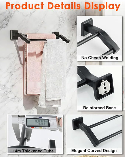 Alise Bath Double Towel Bars,Towel Holder Towel Racks for Bathroom Lavatory,24 Inch SUS304 Stainless Steel Towel Hanger Towel Rail Wall Mount,Matte Black