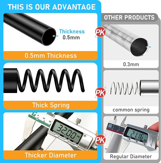 MEXAU Black Tension Curtain Rod 40-78 Inch Long Tension Rod 1.26" Spring Tension Curtain Rod Adjustable Curtain Rods No Drilling Tension Shower Rod Curtain Tension Rod for Bathroom Windows Doorways